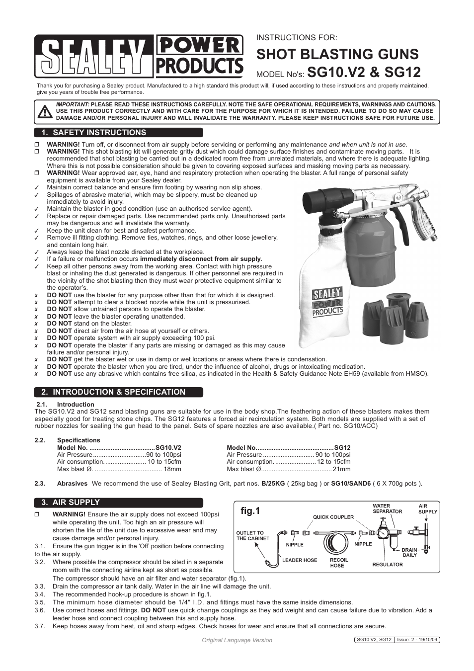 Sealey SG10 User Manual | 2 pages