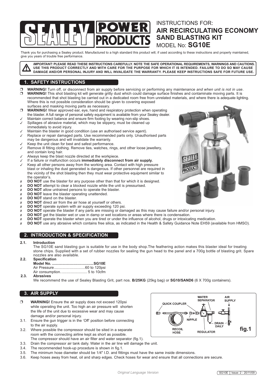 Sealey SG10E User Manual | 2 pages