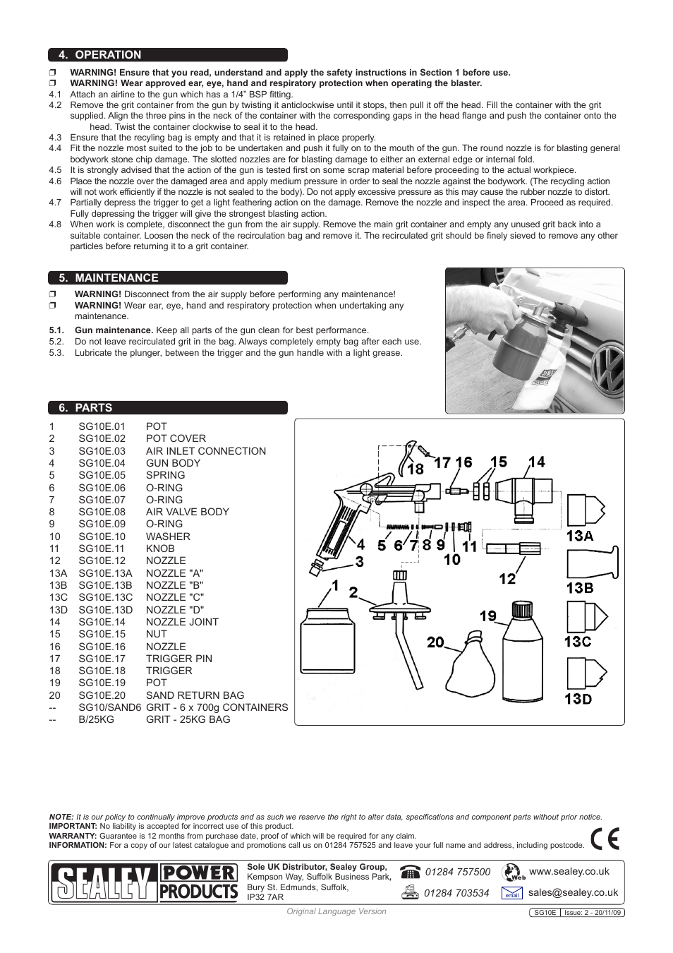 Sealey SG10E User Manual | Page 2 / 2