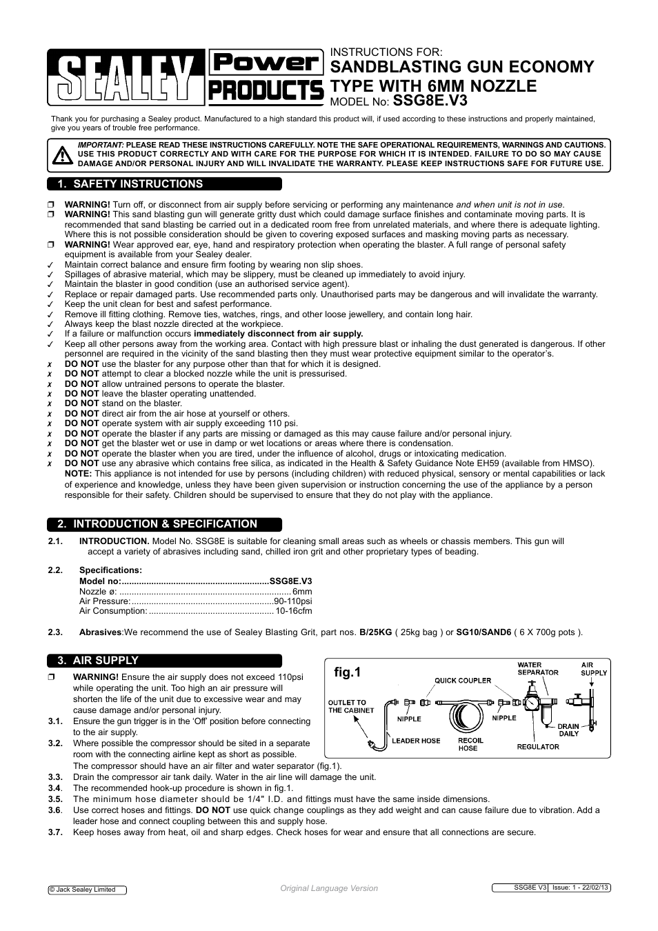 Sealey SSG8E User Manual | 2 pages