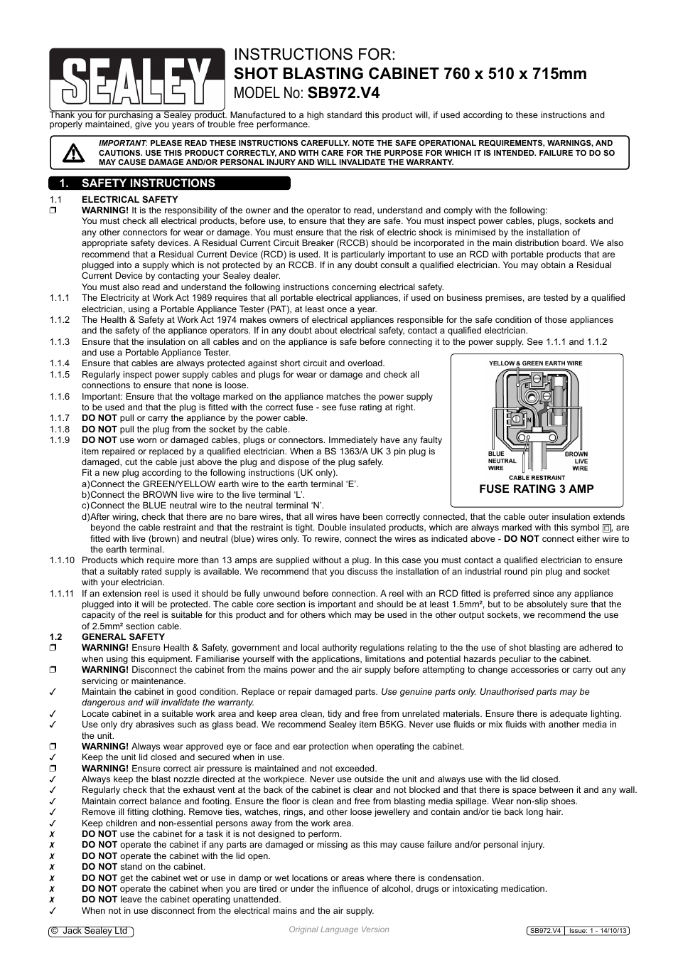 Sealey SB972 User Manual | 2 pages