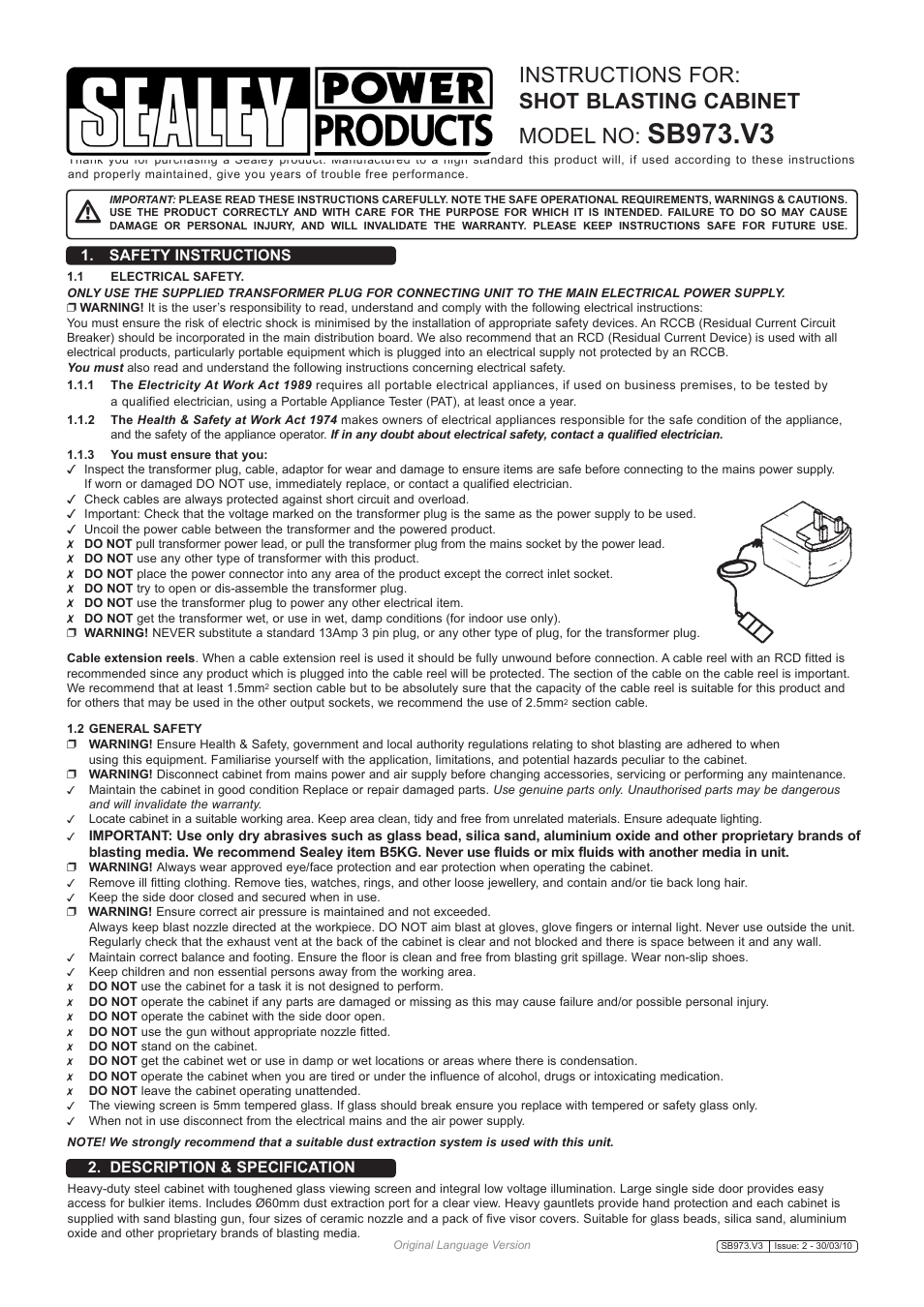 Sealey SB973 User Manual | 4 pages