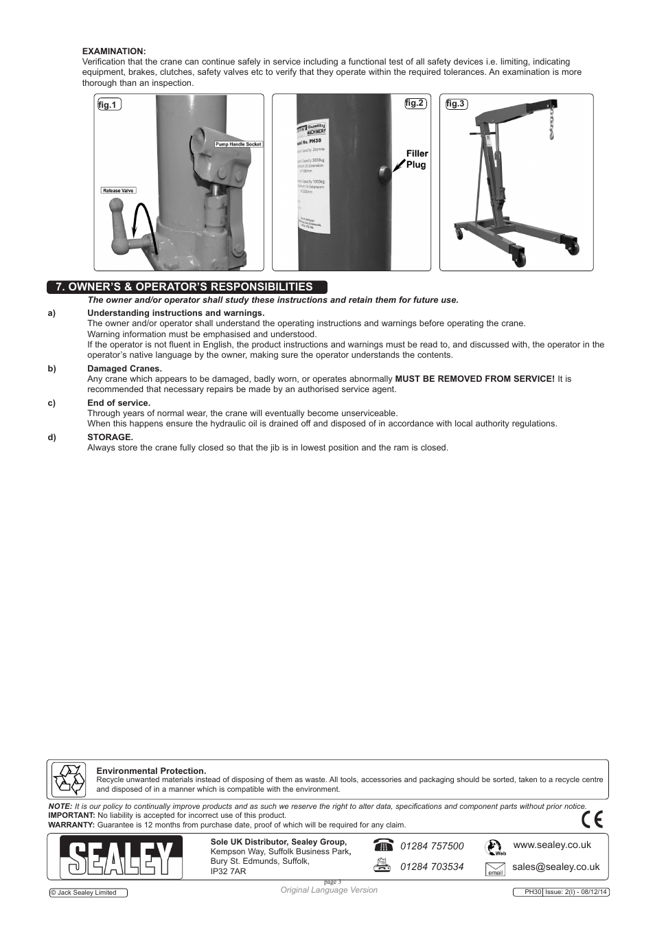 Owner’s & operator’s responsibilities | Sealey PH30 User Manual | Page 3 / 5