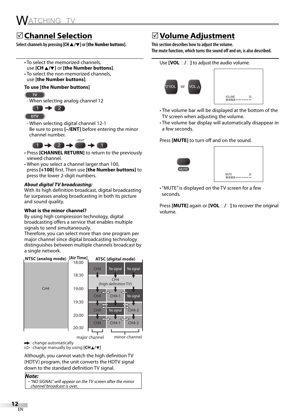 Atching tv, Channel selection, 5volume adjustment | Dolby Laboratories V07TV13 User Manual | Page 12 / 24
