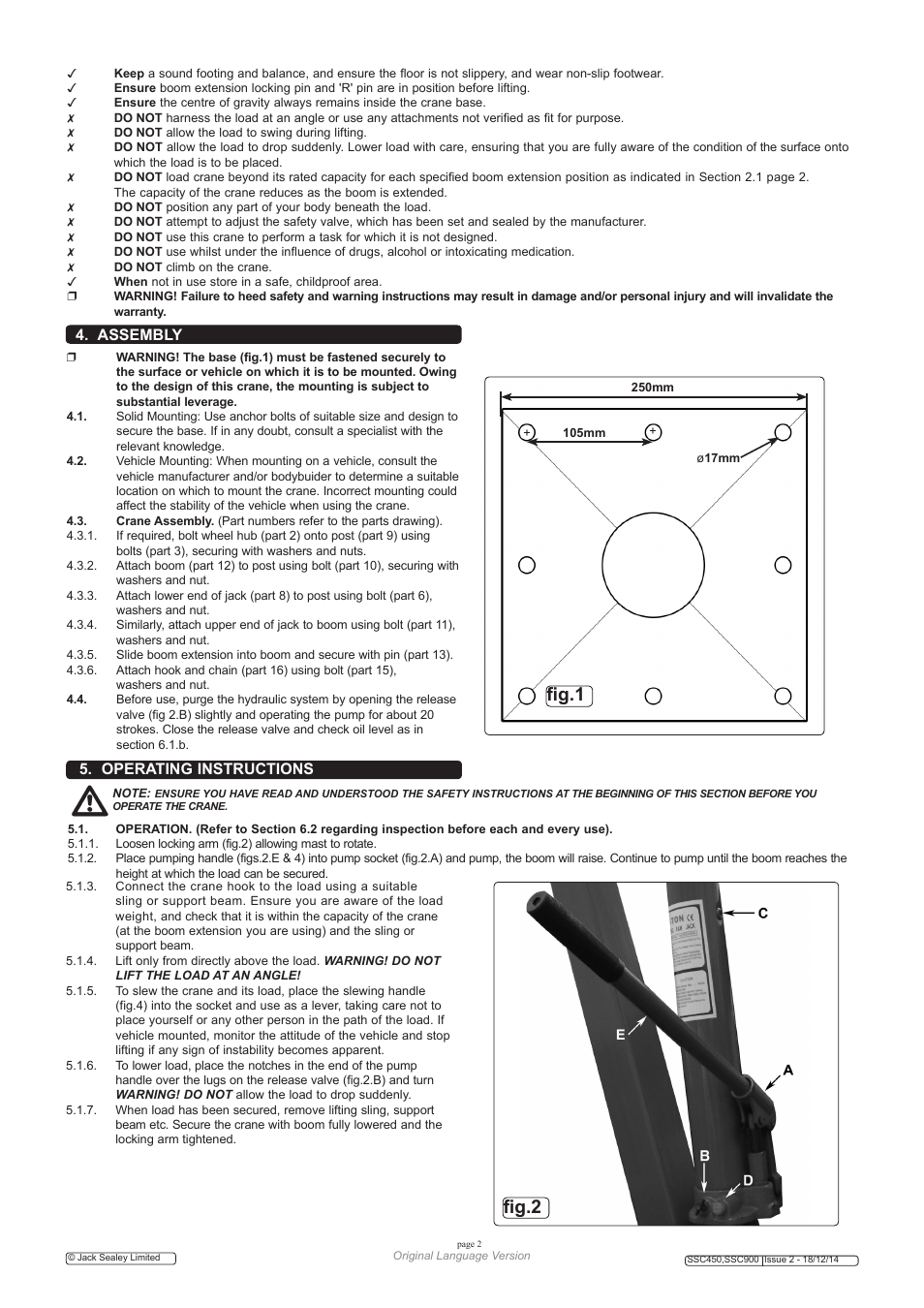 Fig.1, Fig.2, Assembly | Operating instructions | Sealey SSC450 User Manual | Page 2 / 8