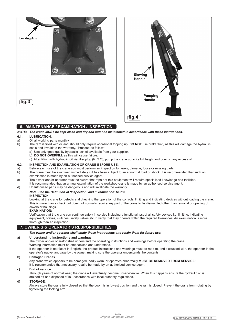 Fig.3 fig.4, Maintenance / examination / inspection, Owner’s & operator’s responsibilities | Sealey SSC450 User Manual | Page 3 / 8