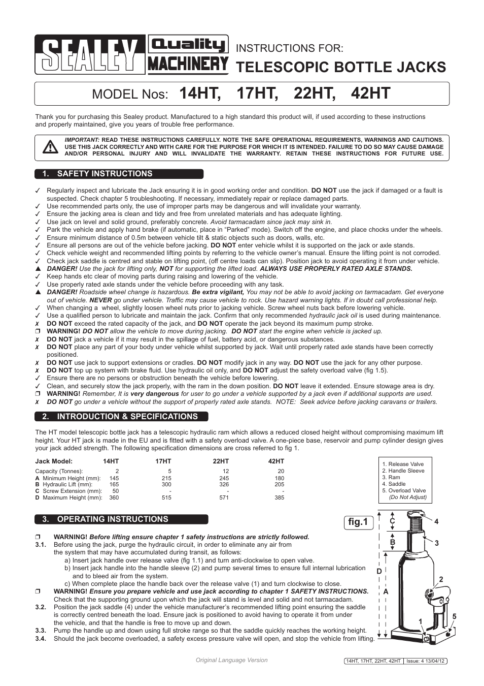 Sealey 14HT User Manual | 3 pages