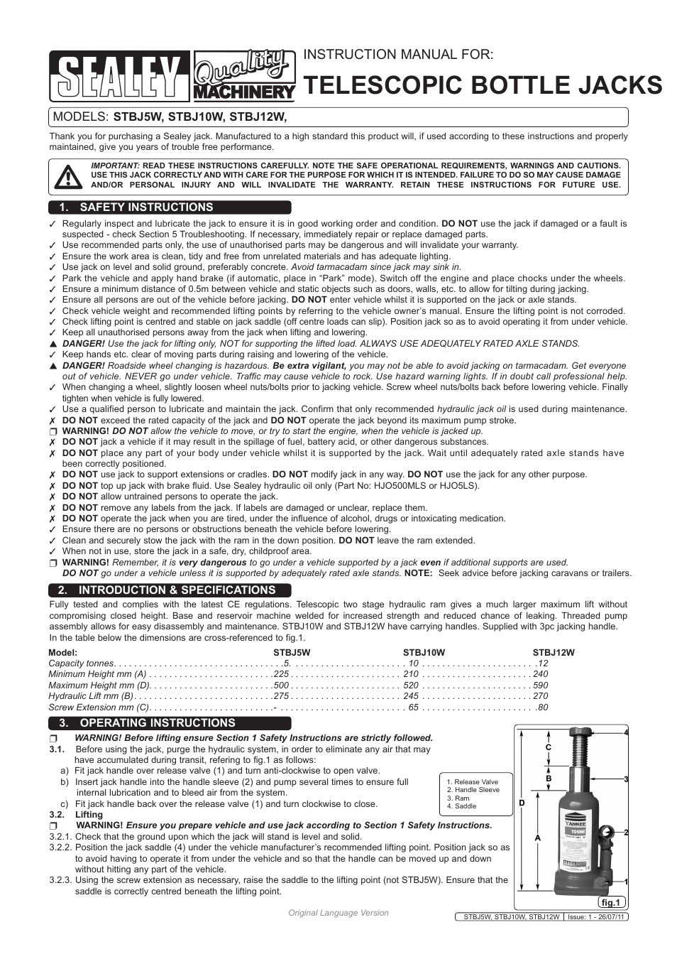 Sealey STBJ10W User Manual | 2 pages