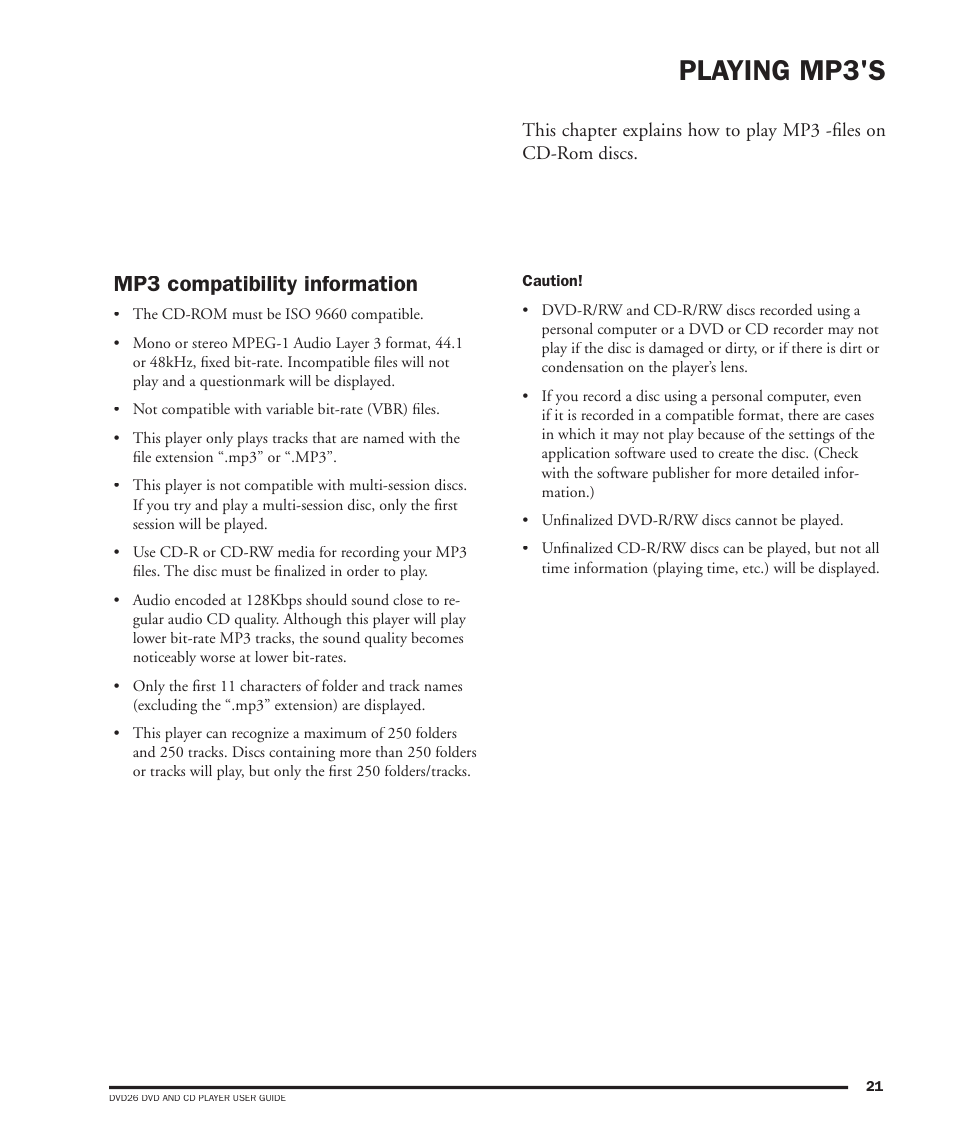 Playing mp3's, Mp3 compatibility information | Dolby Laboratories DVD26 User Manual | Page 25 / 32