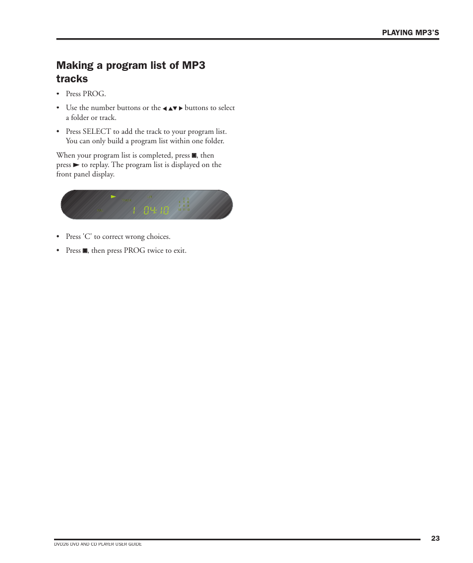 Making a program list of mp3 tracks | Dolby Laboratories DVD26 User Manual | Page 27 / 32