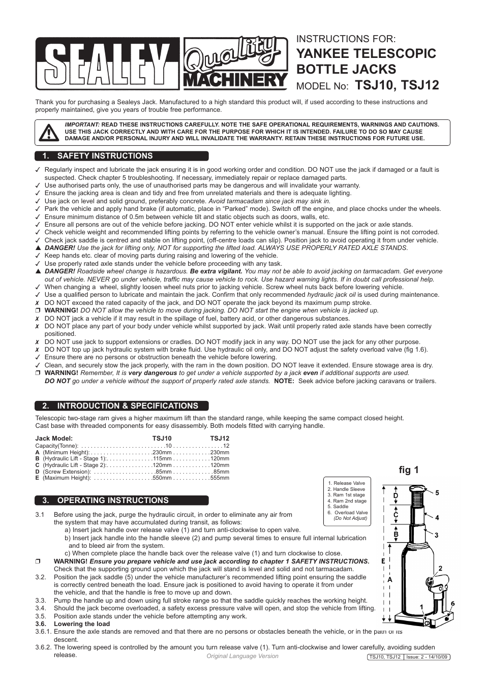 Sealey TSJ10 User Manual | 2 pages