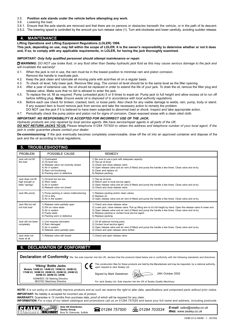 Sealey 13HM User Manual | Page 2 / 2