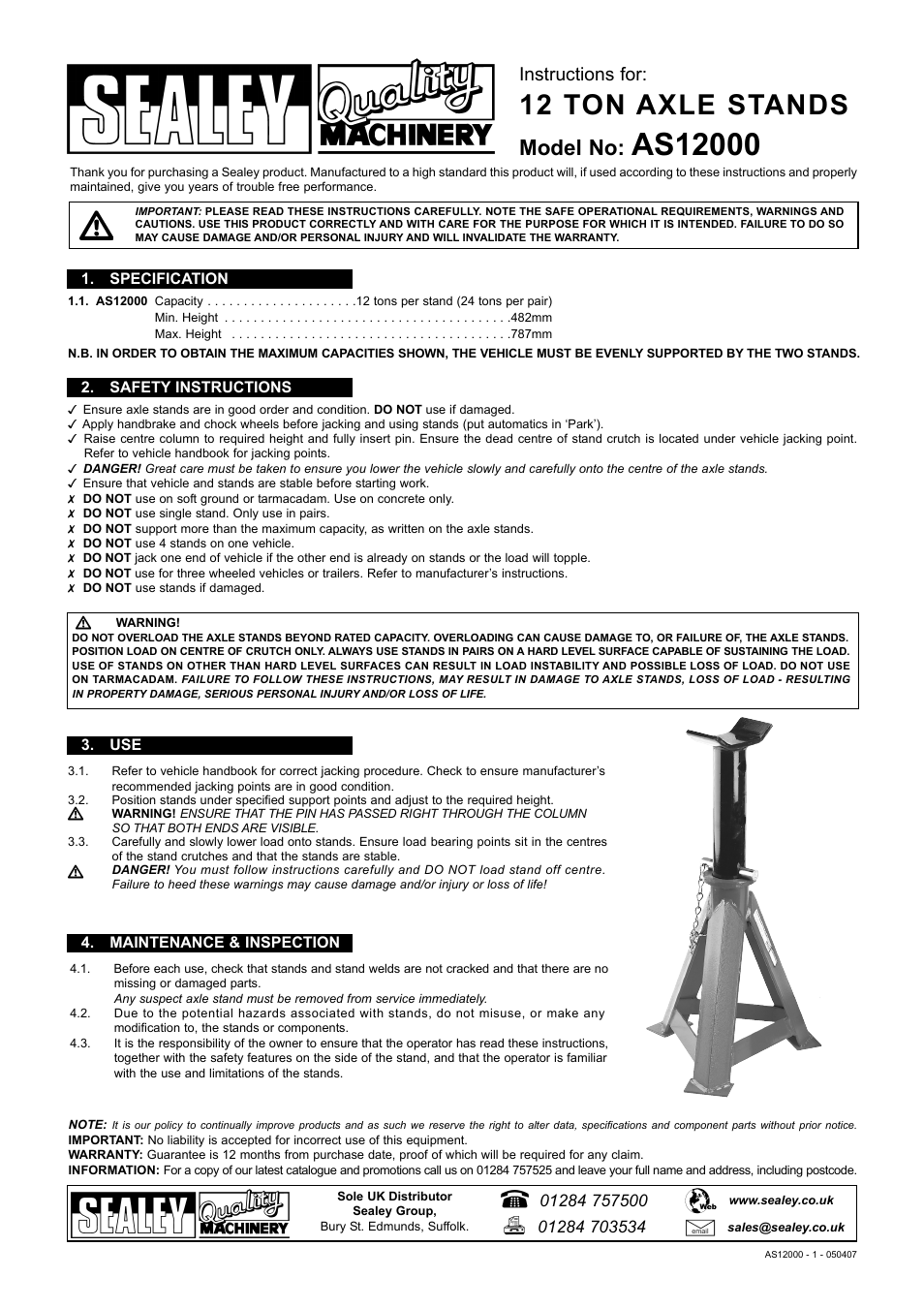 Sealey AS12000 User Manual | 2 pages