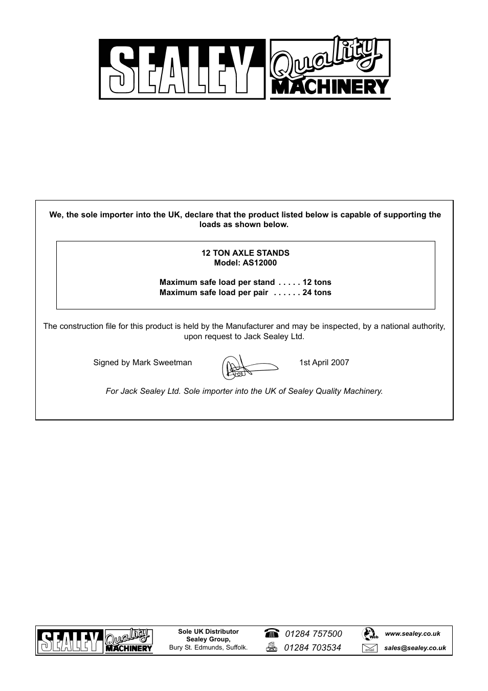 Sealey AS12000 User Manual | Page 2 / 2
