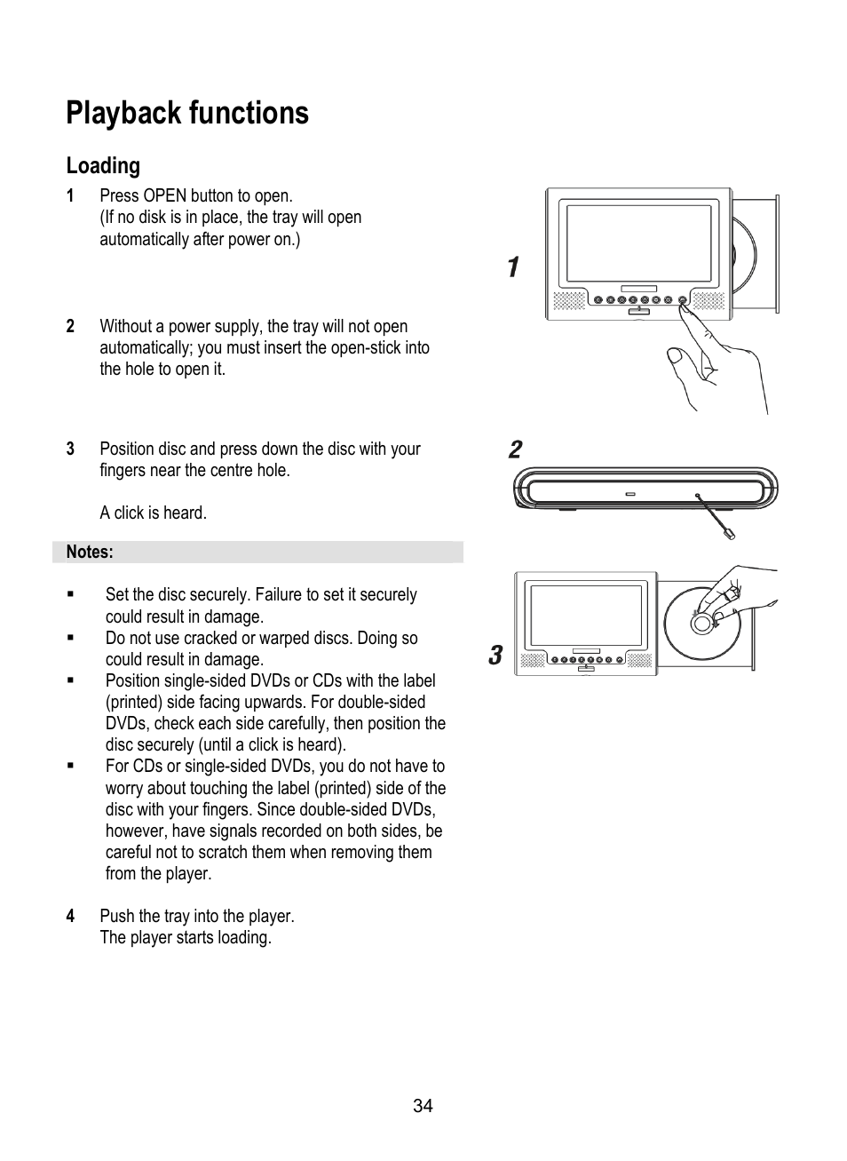 Playback functions, Loading | Dolby Laboratories SDV-27 User Manual | Page 34 / 53