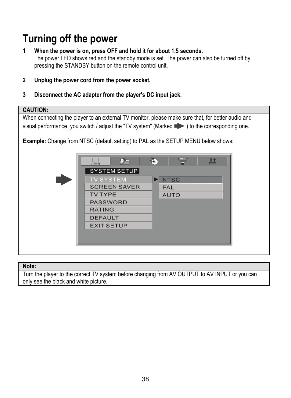 Turning off the power | Dolby Laboratories SDV-27 User Manual | Page 38 / 53