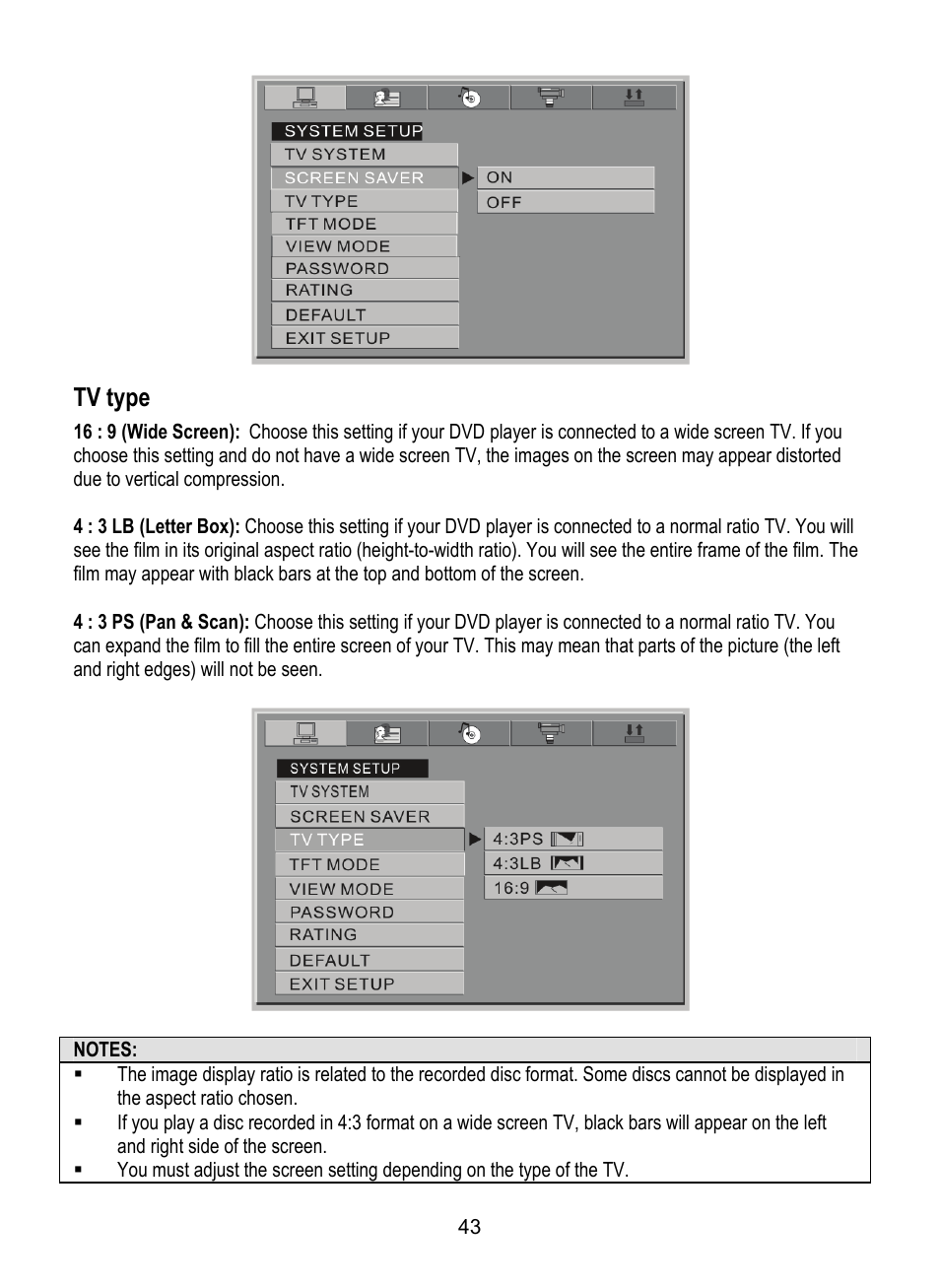 Tv type | Dolby Laboratories SDV-27 User Manual | Page 43 / 53