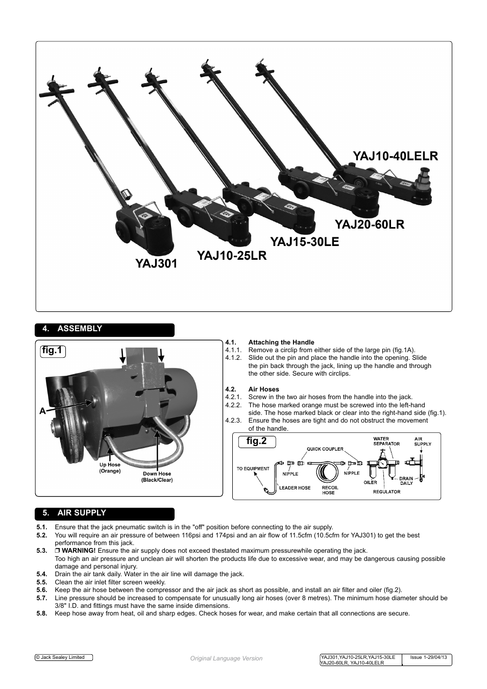 Fig.1, Fig.2, Assembly | Air supply | Sealey YAJ10-25LR User Manual | Page 2 / 4