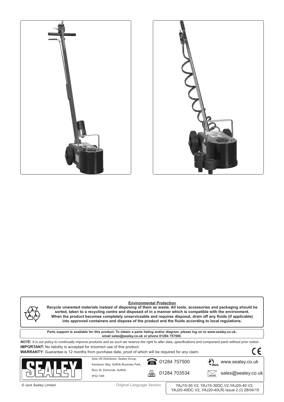 Sealey YAJ15-30 User Manual | Page 5 / 5