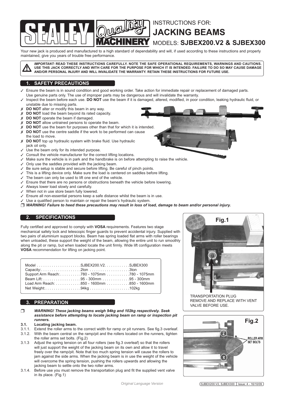 Sealey SJBEX200 User Manual | 3 pages