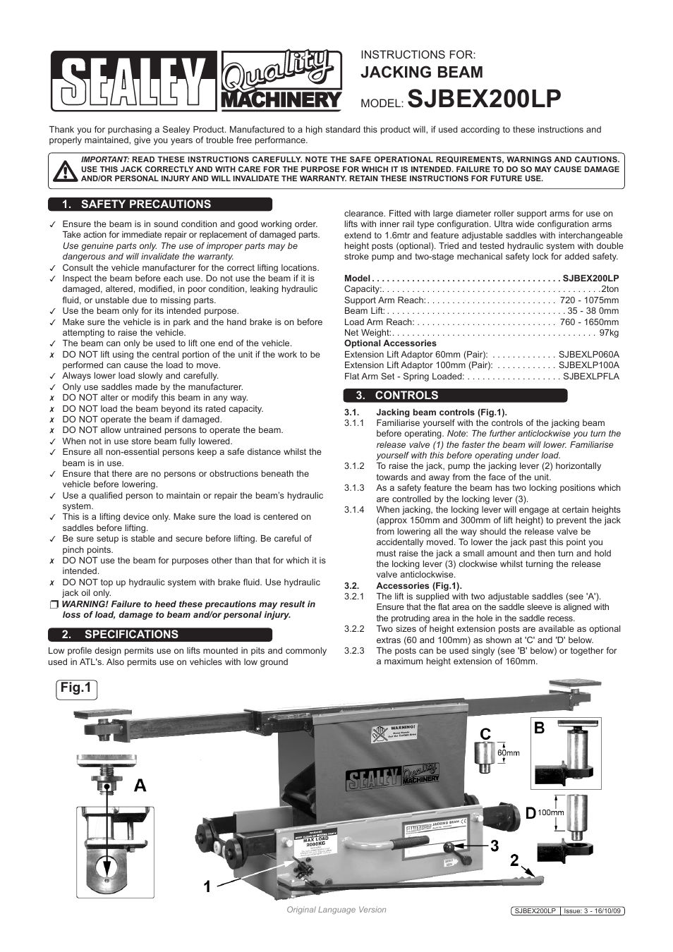 Sealey SJBEX200LP User Manual | 4 pages