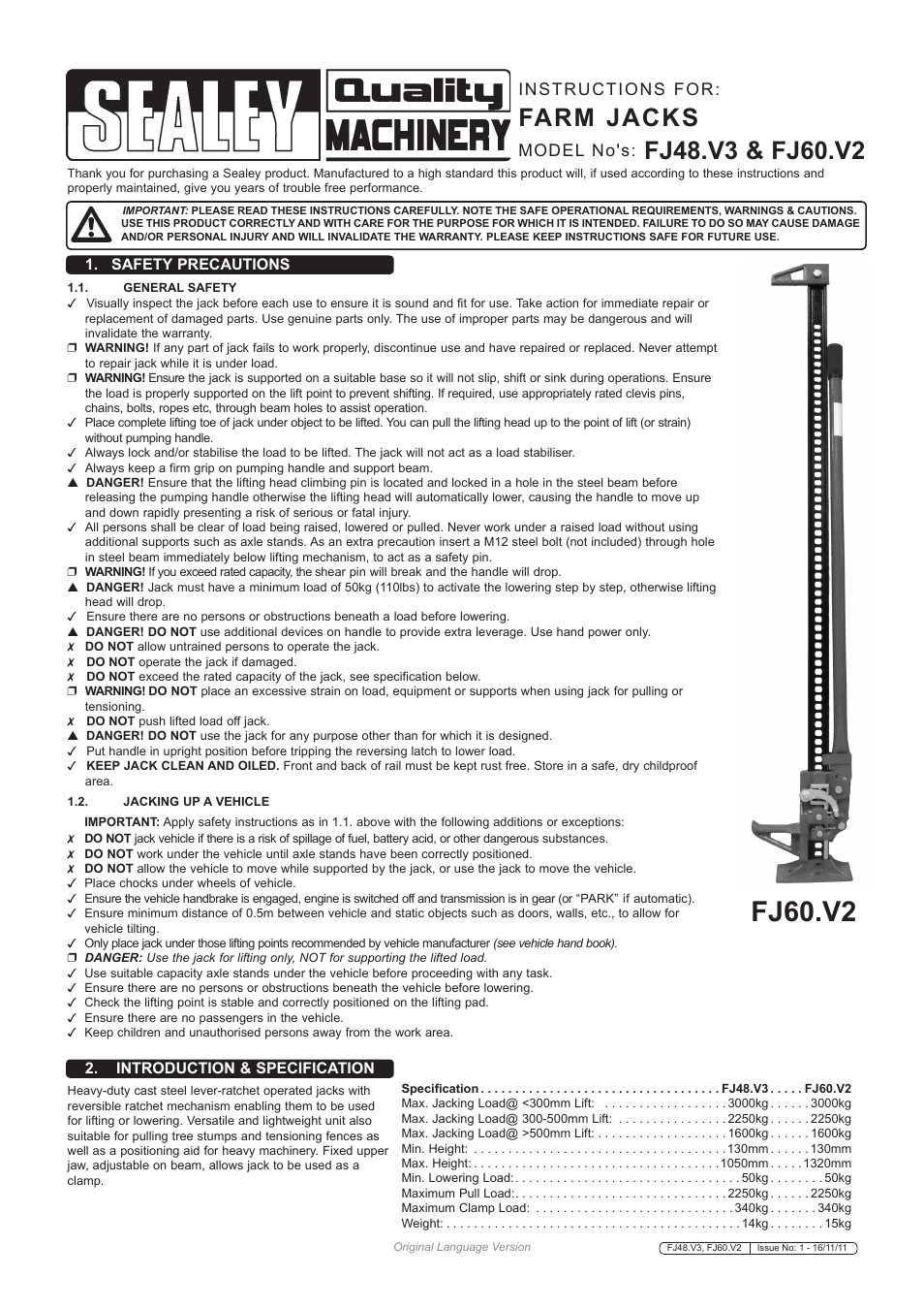 Sealey FJ48 User Manual | 2 pages