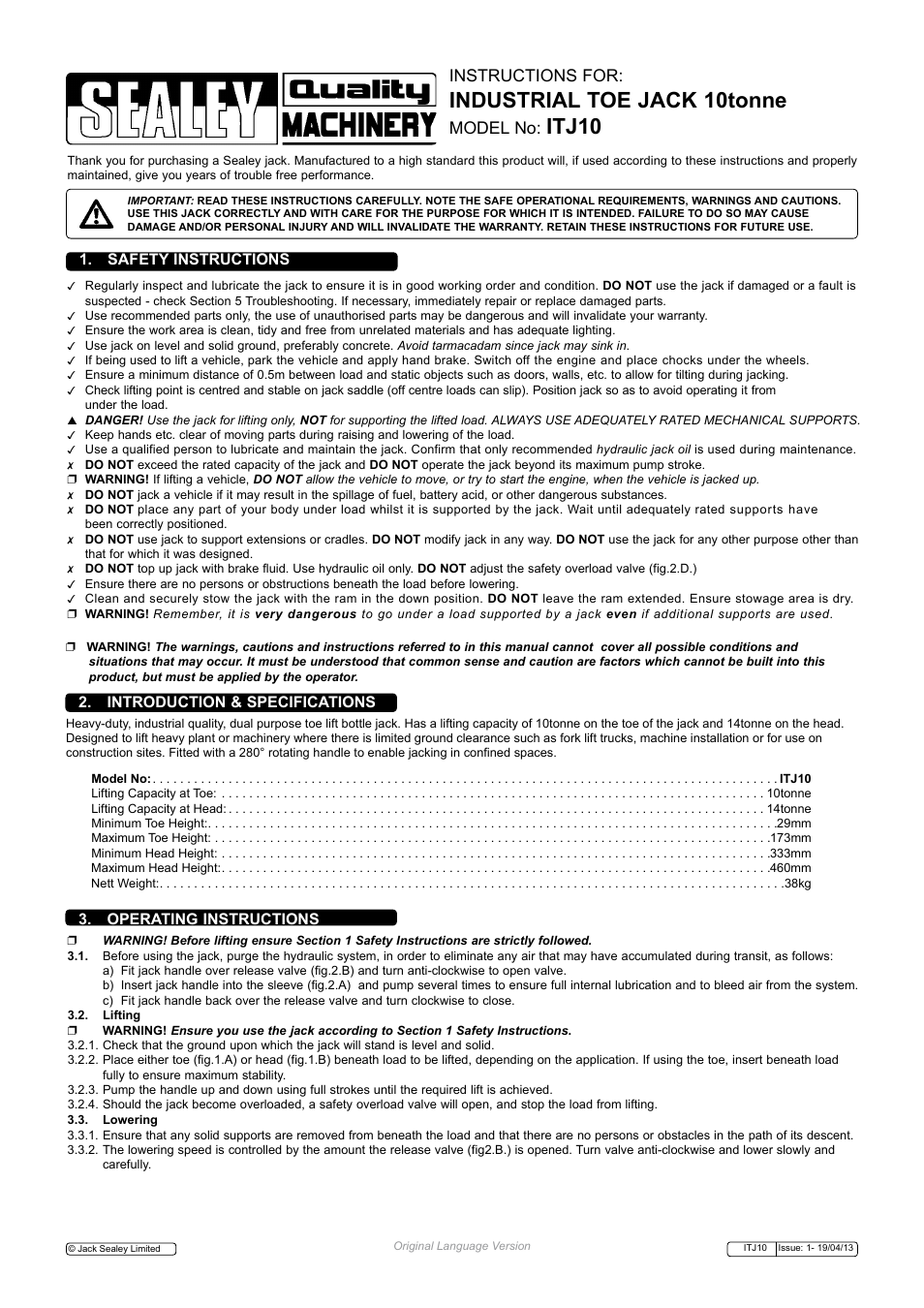 Sealey ITJ10 User Manual | 2 pages