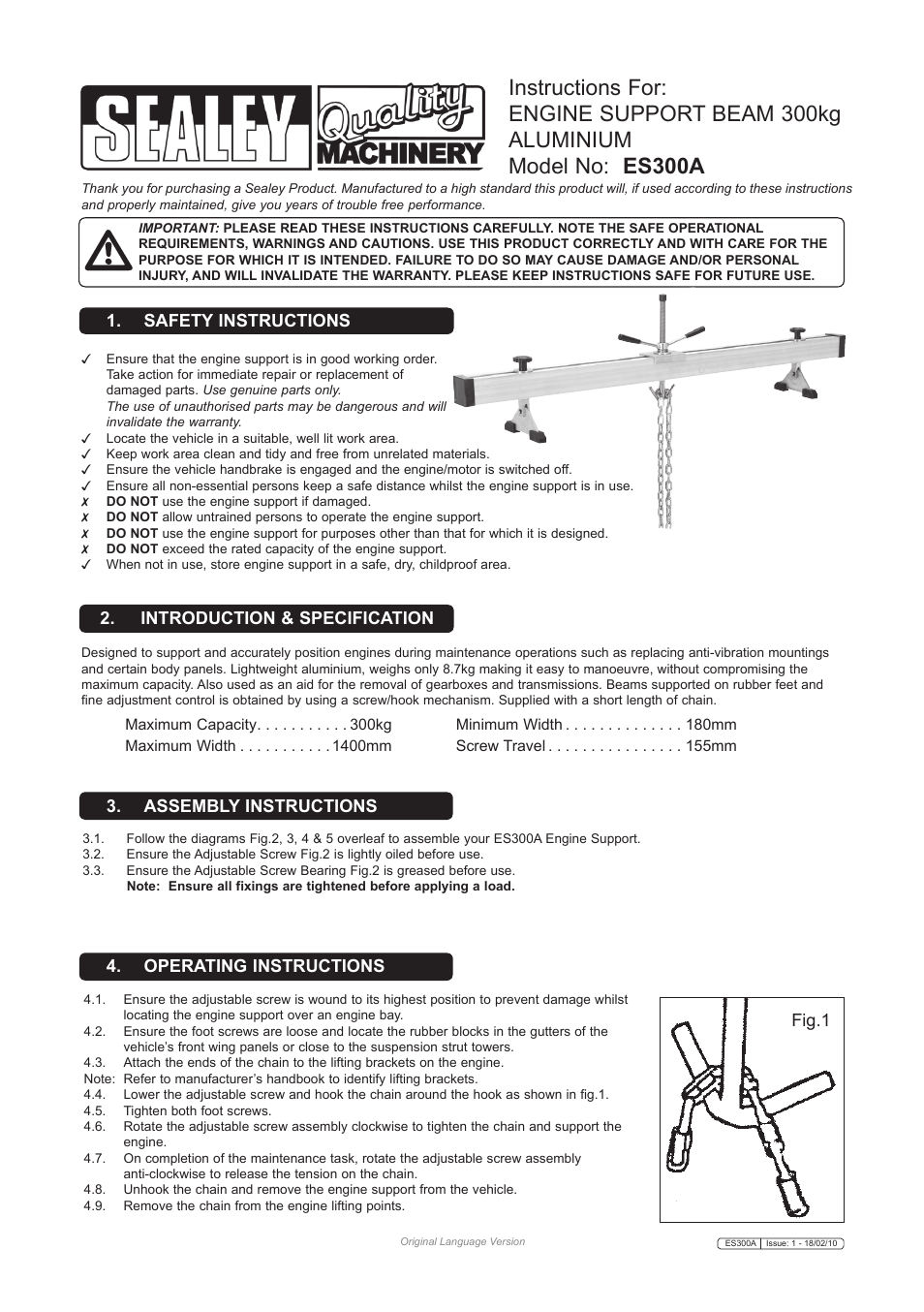 Sealey ES300A User Manual | 2 pages