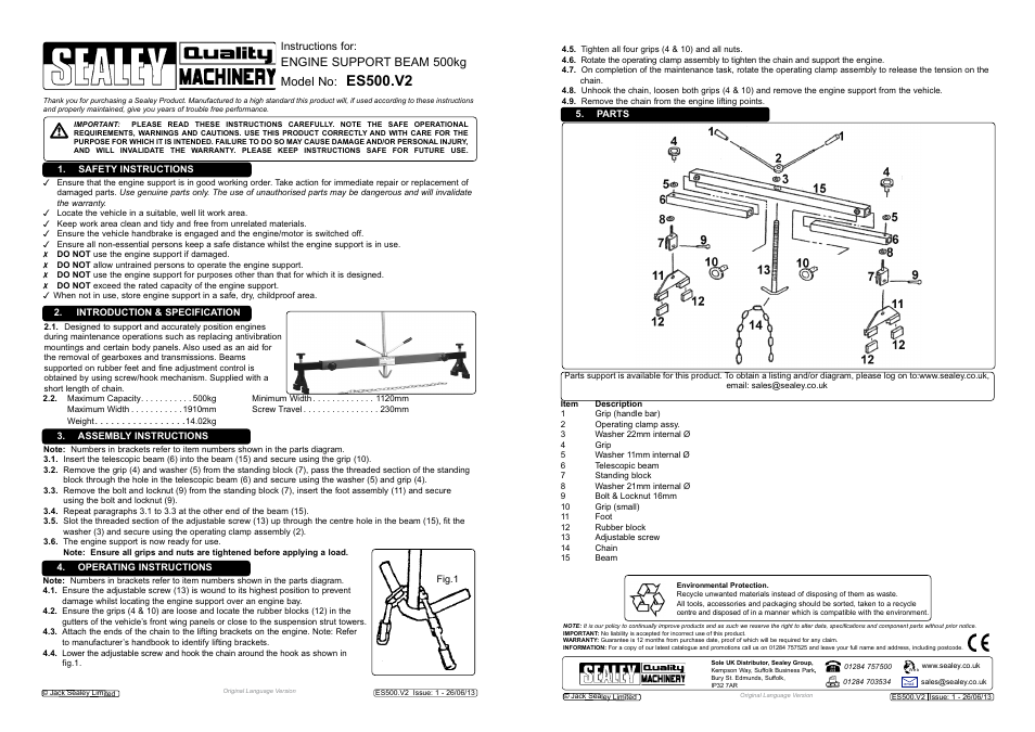 Sealey ES500 User Manual | 1 page