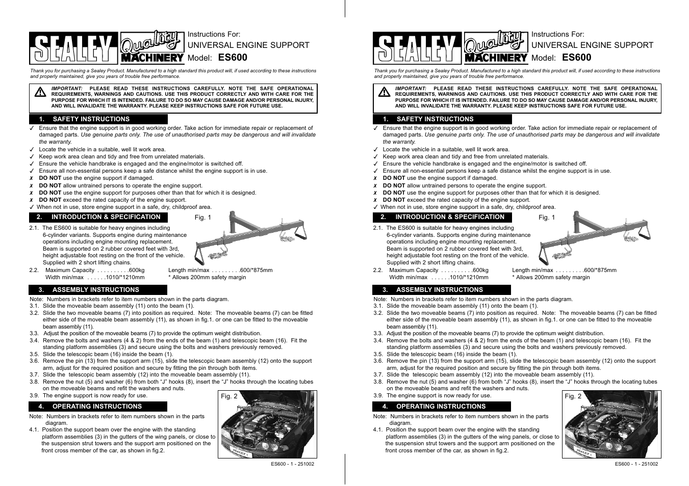 Sealey ES600 User Manual | 2 pages