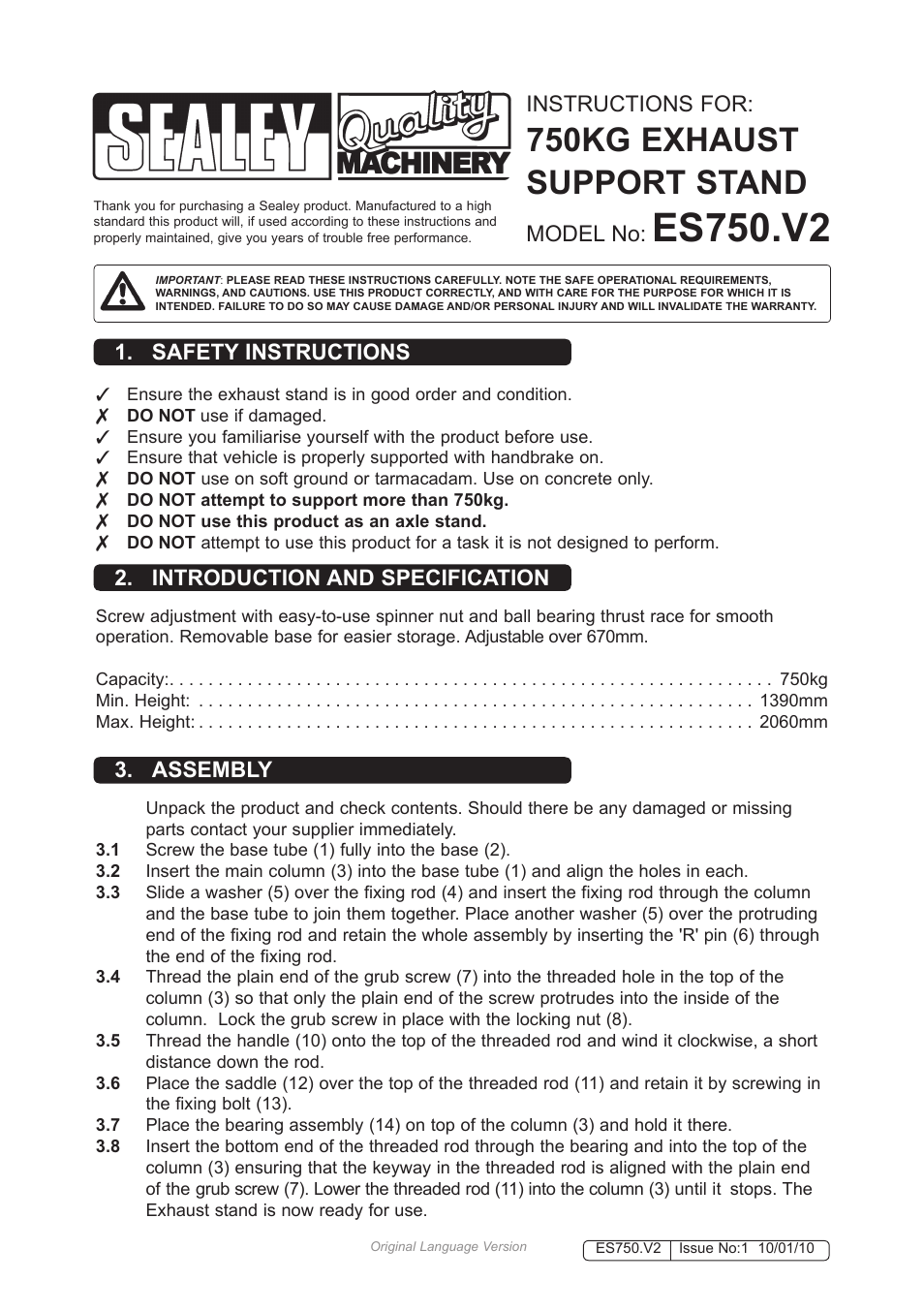 Sealey ES750 User Manual | 3 pages