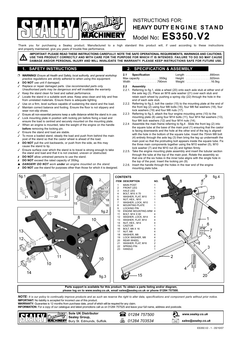 Sealey ES350 User Manual | 1 page