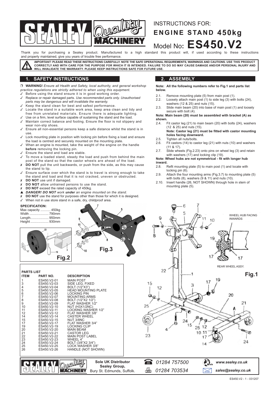 Sealey ES450 User Manual | 1 page