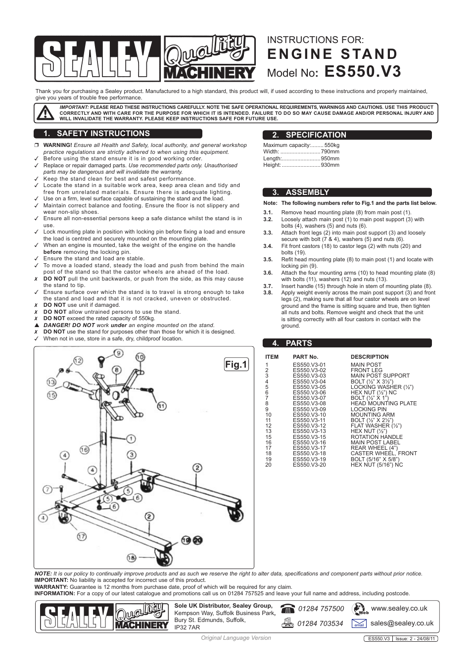 Sealey ES550 User Manual | 1 page