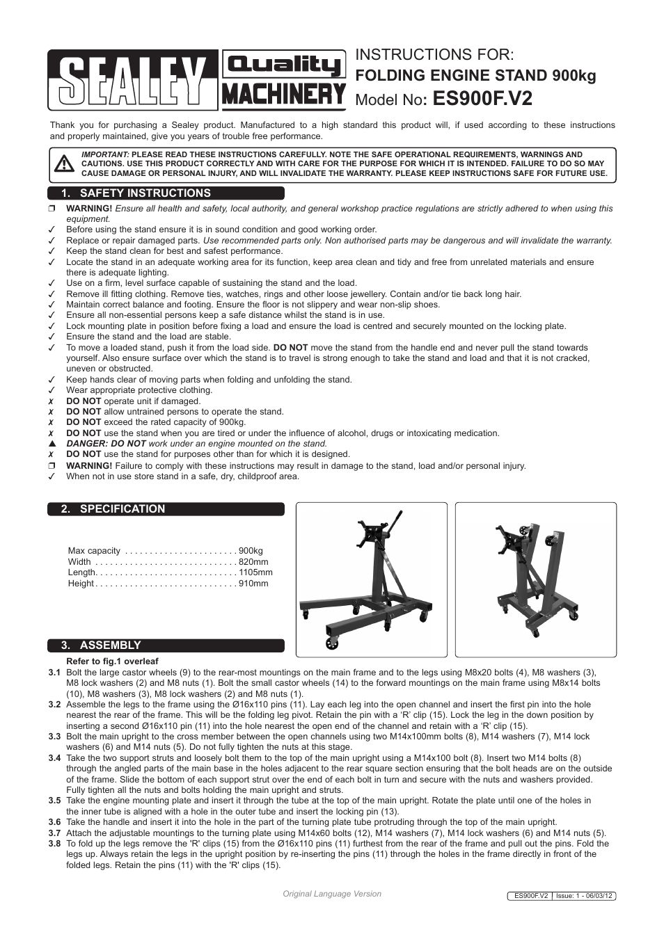 Sealey ES900F User Manual | 2 pages