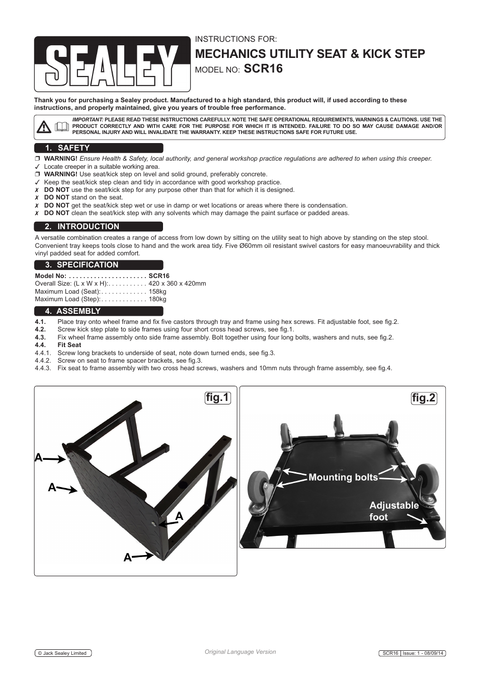 Sealey SCR16 User Manual | 2 pages