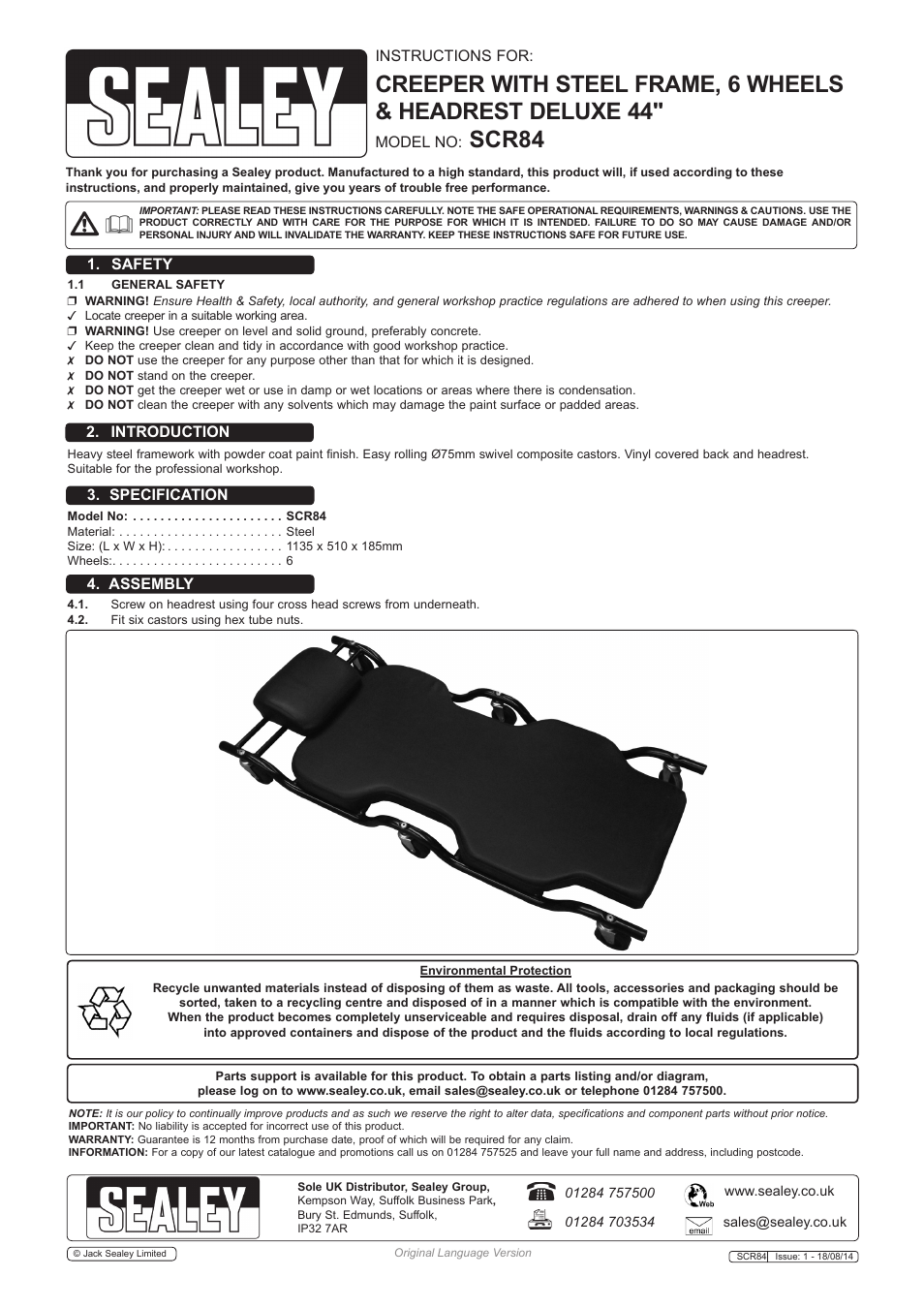 Sealey SCR84 User Manual | 1 page