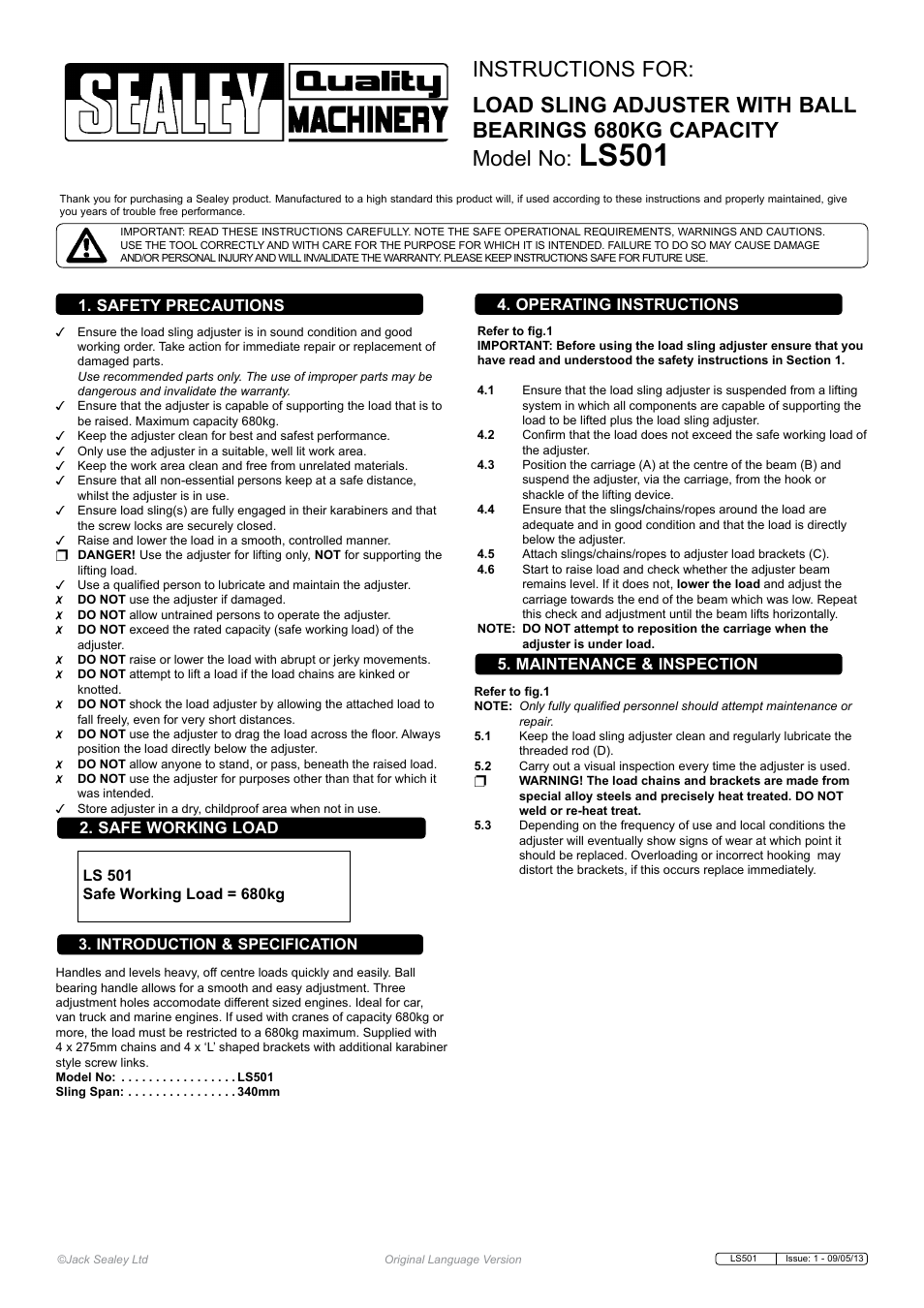 Sealey LS501 User Manual | 2 pages