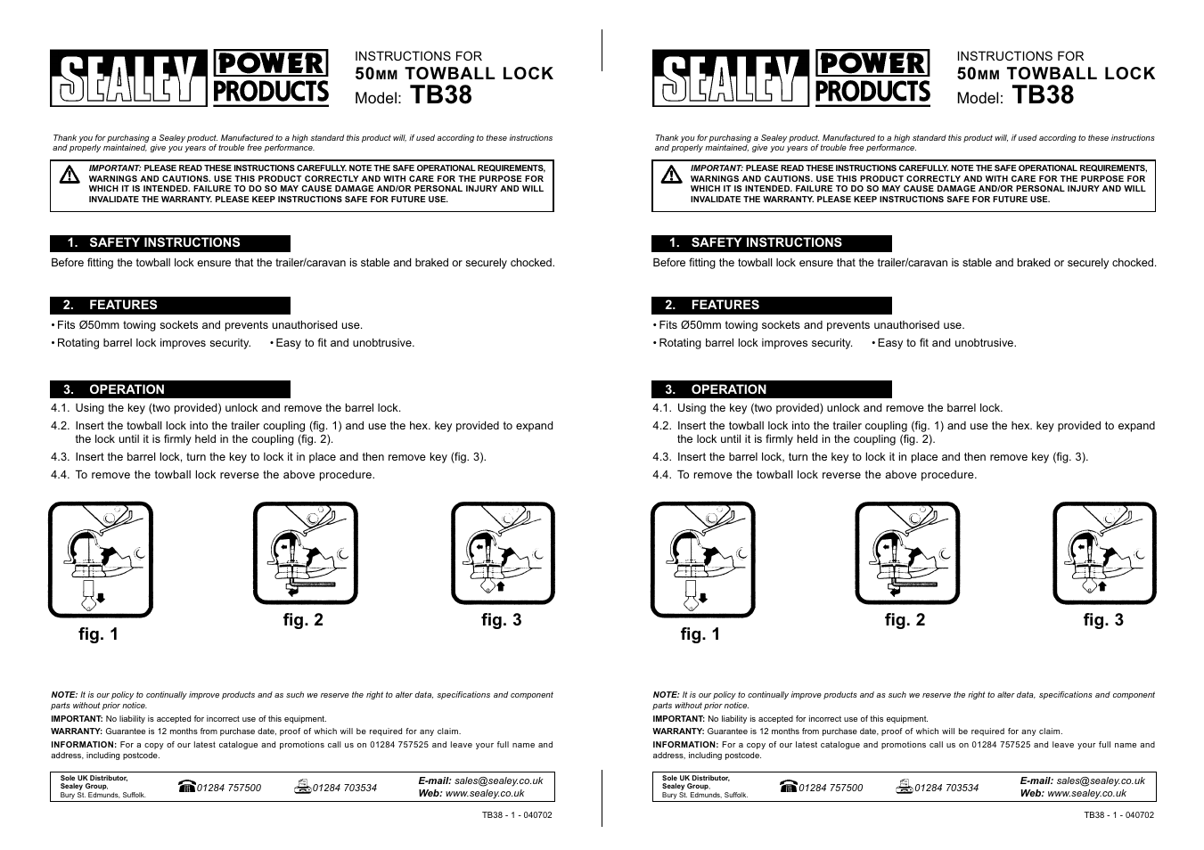 Sealey TB38 User Manual | 1 page