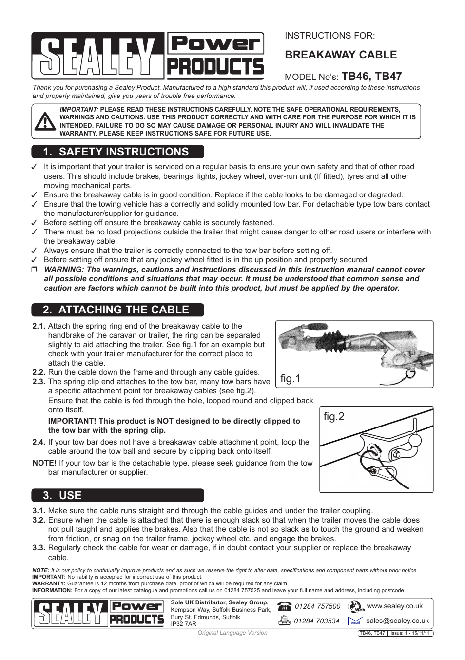 Sealey TB46 User Manual | 1 page