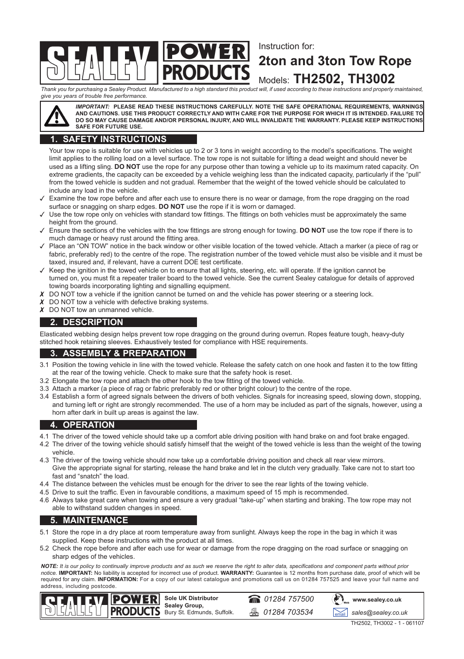 Sealey TH3002 User Manual | 1 page