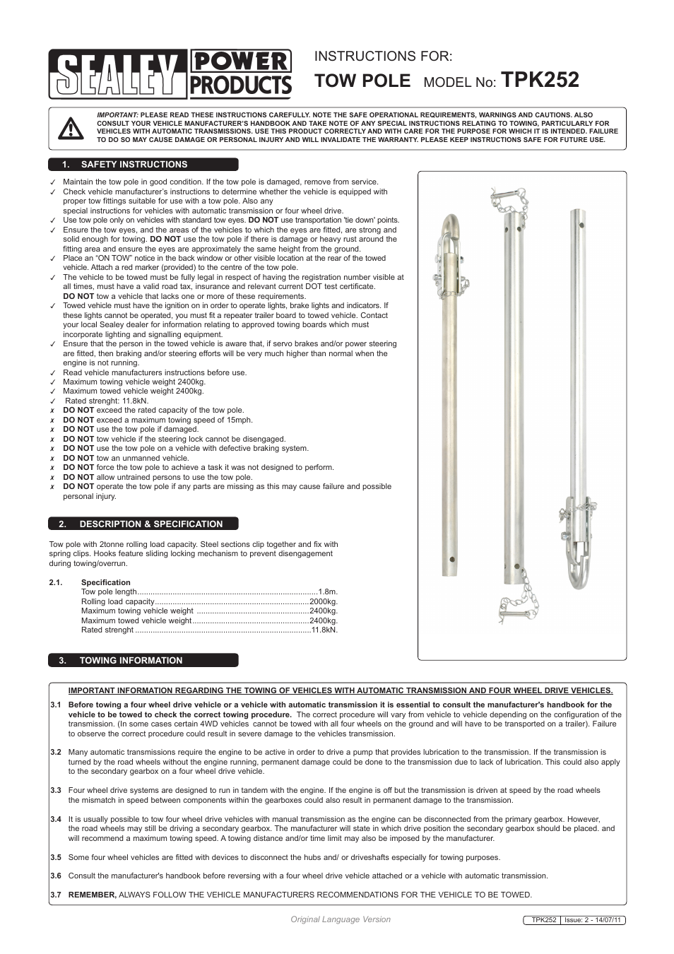 Sealey TPK252 User Manual | 2 pages