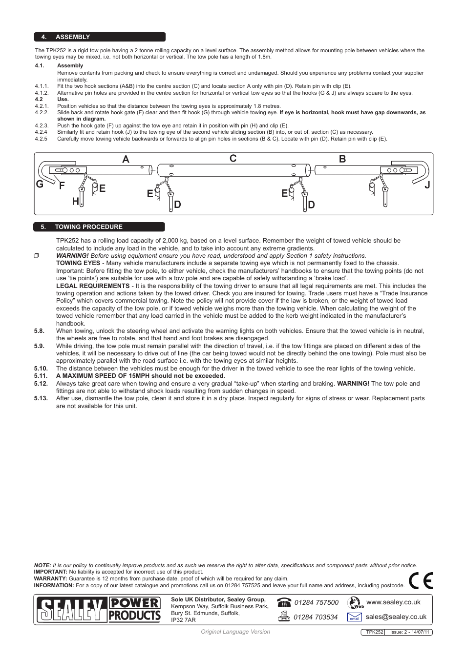 Sealey TPK252 User Manual | Page 2 / 2
