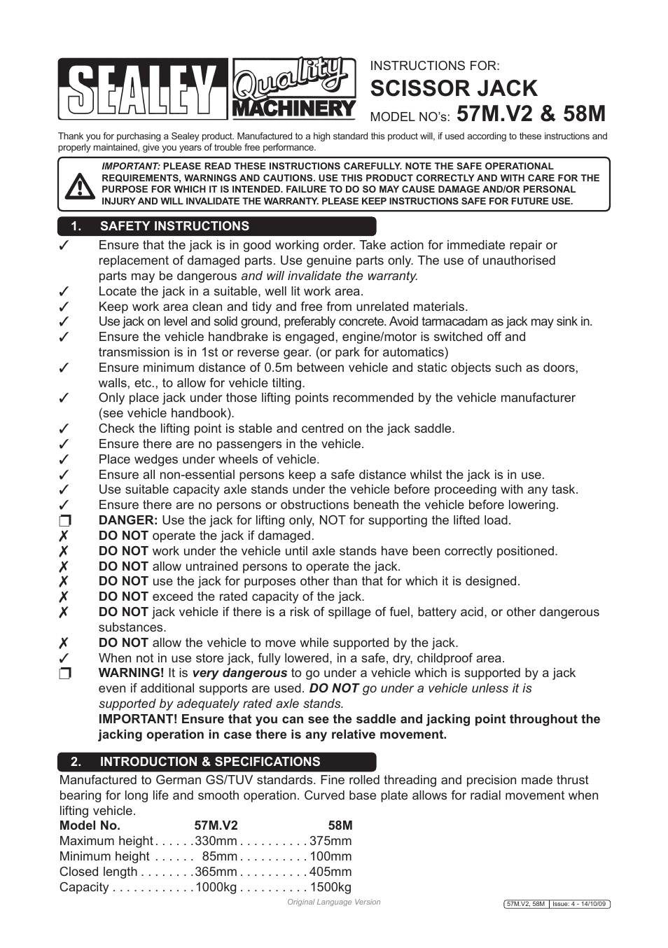 Sealey 57M User Manual | 2 pages