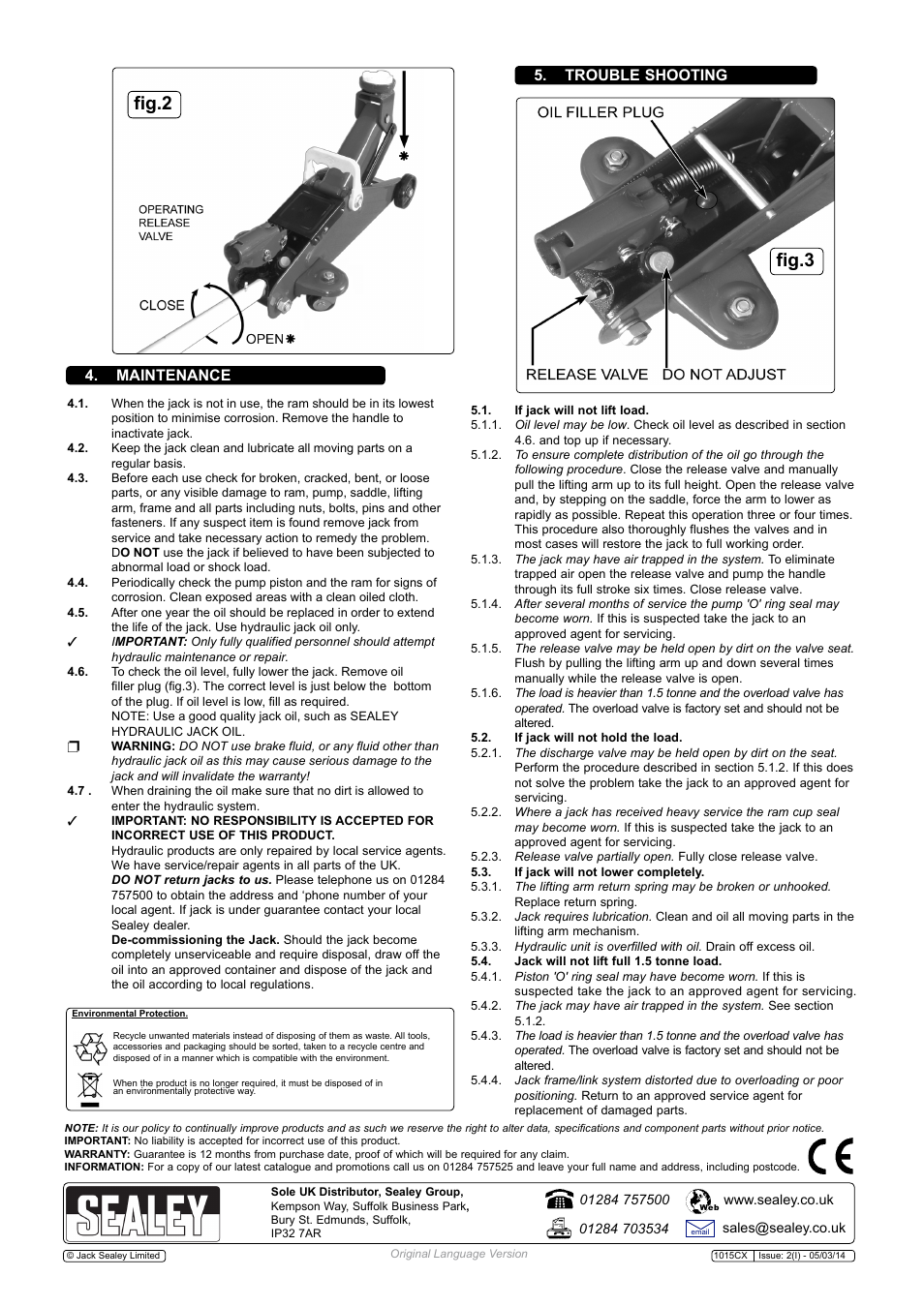 Fig.2, Fig.3, Maintenance 5. trouble shooting | Sealey 1015CX User Manual | Page 2 / 2