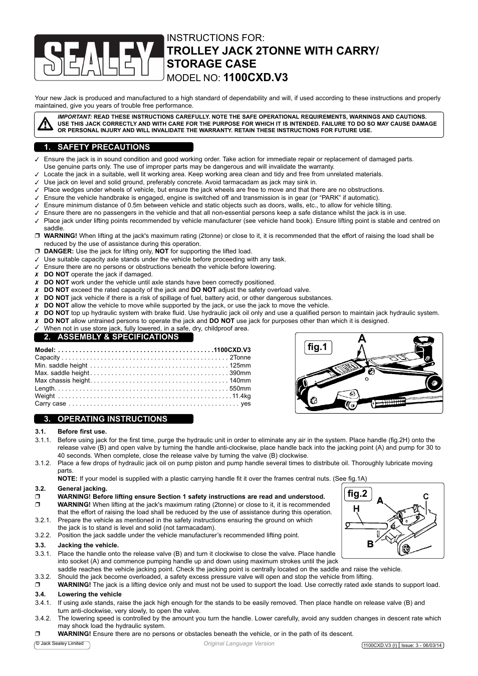 Sealey 1100CXD User Manual | 3 pages