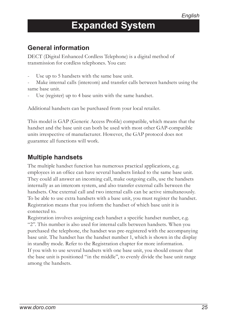 Expanded system, General information, Multiple handsets | Doro 930R User Manual | Page 25 / 44