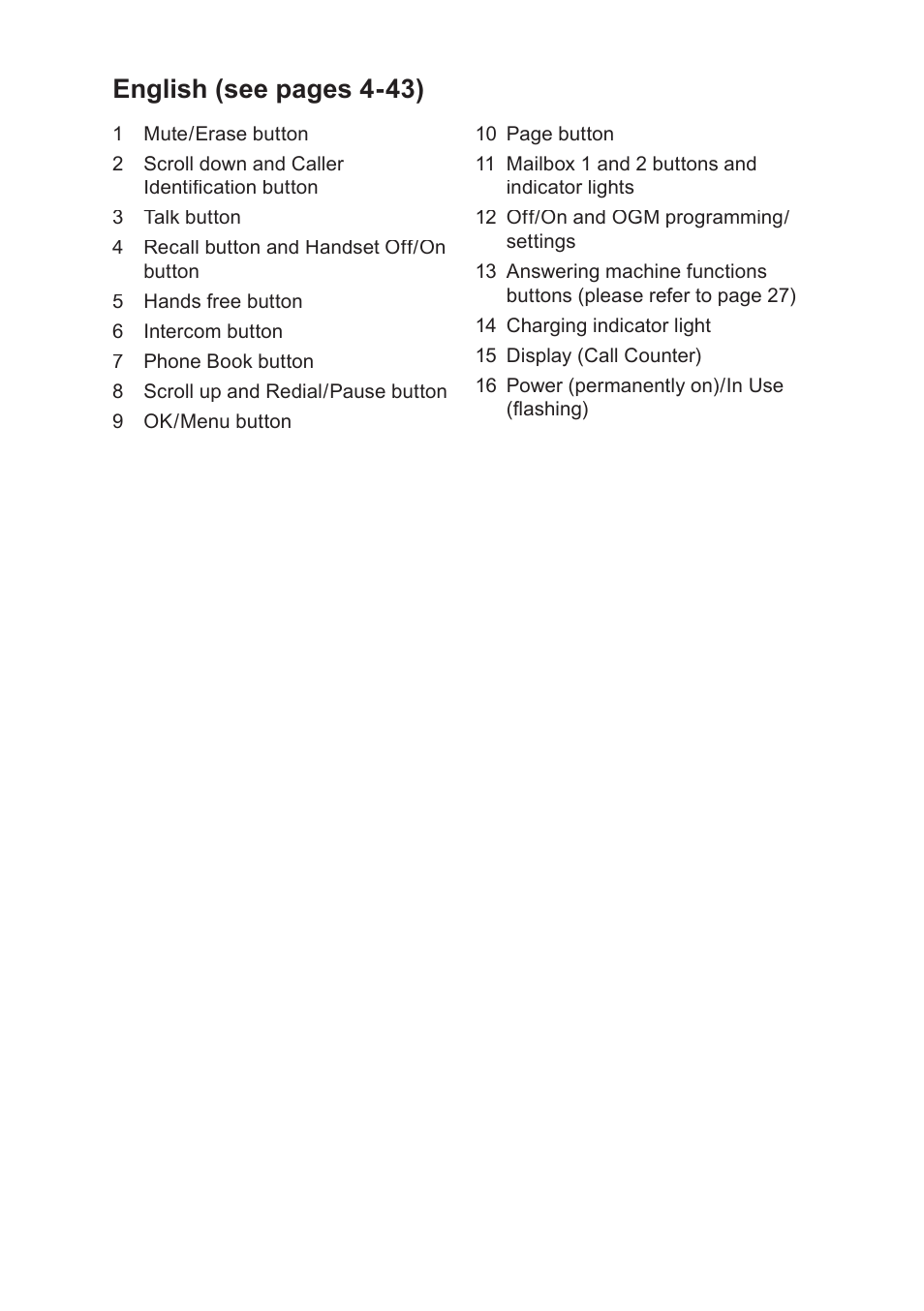 English (see pages 4-43) | Doro 930R User Manual | Page 3 / 44
