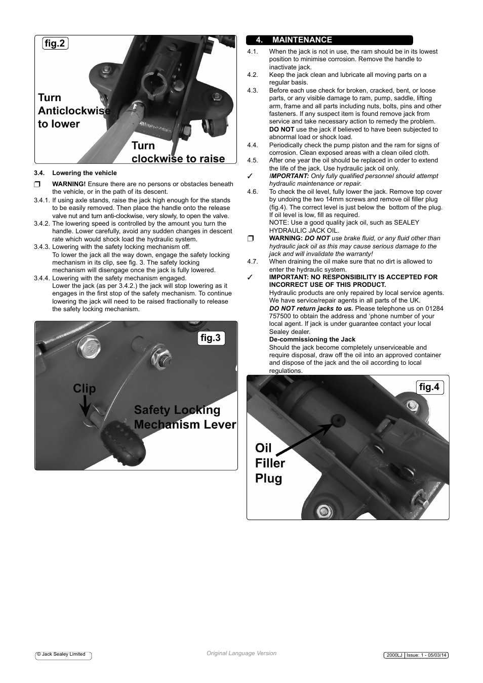 Fig.2, Fig.4, Fig.3 | Maintenance | Sealey 2000LJ User Manual | Page 2 / 3