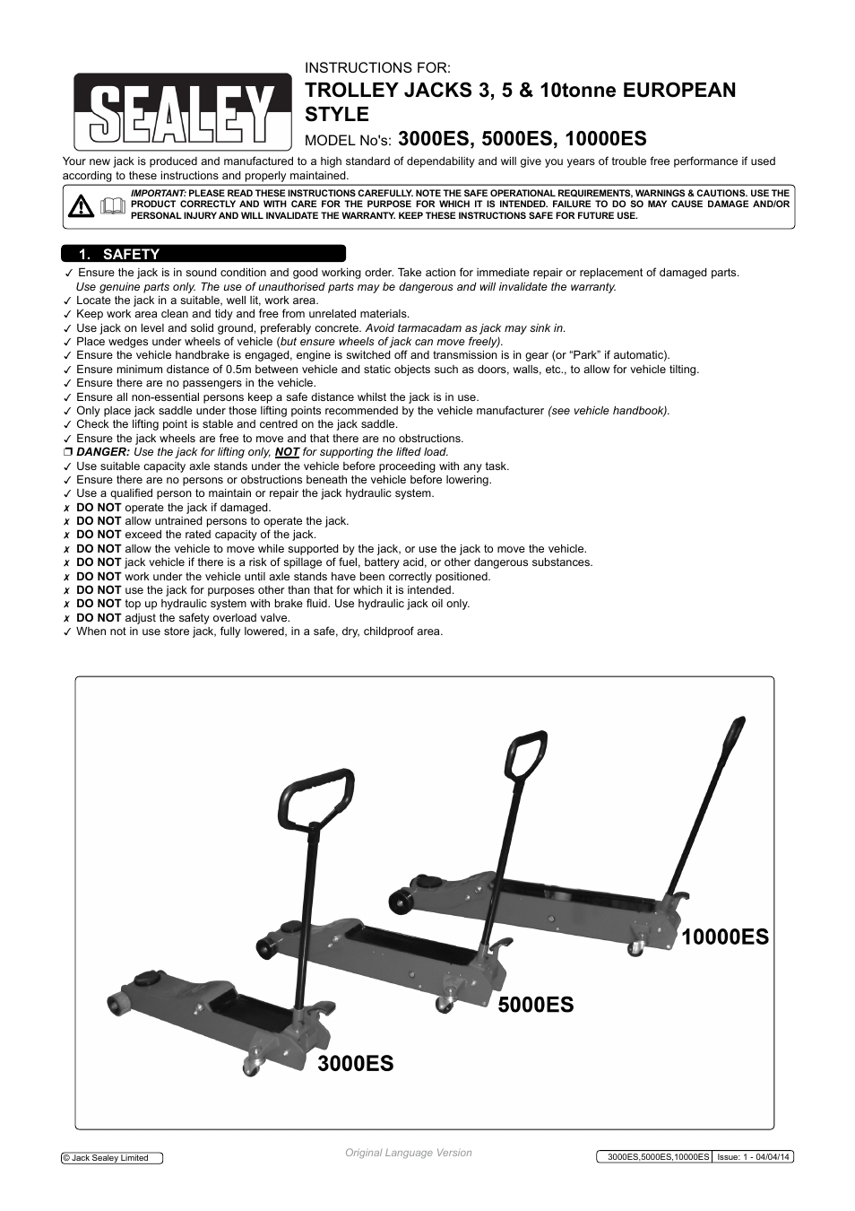 Sealey 10000ES User Manual | 3 pages